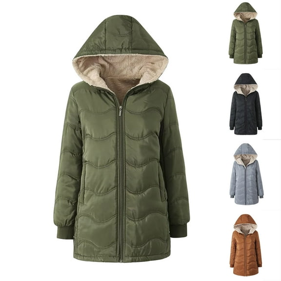 BiZtdJrK Womens Fleece Lined Hooded Jackets Solid Color Long Sleeve Winter Coats Casual Zip Up Mid Length Outerwear with Pockets Sales for Today Gray XL