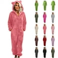 thumbnail image 1 of BiZtdJrK Womens Fleece Onesies Pajamas Cute Warm Sherpa Romper Sleepwear Casual Zipper Bear Ear Hooded Playsuit Loungewear, Pink, XXXXL, 1 of 6