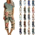 thumbnail image 1 of BiZtdJrK Womens Floral Print Pajama Sets Short Sleeve Sleepwear Tops and Capri Pants Pjs Set Comfy 2 Peice Loungewear Sky Blue S, 1 of 6