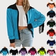 thumbnail image 1 of BiZtdJrK Womens Fringe Jackets Fashion Colorblock Long Sleeve Coat Casual Button Lapel Tassel Cardigans Vintage Hippie Clothes Back to School Sales Blue M, 1 of 9