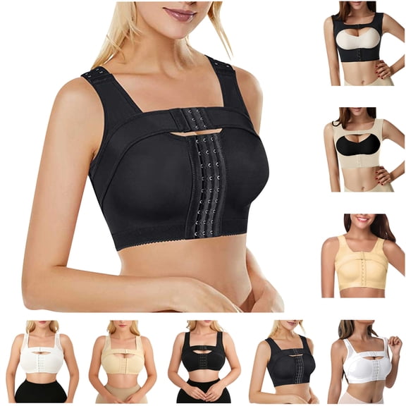 BiZtdJrK Womens Front Closure Posture Corrector Bra Shaper Tops with Breast Support Band Shapewear Beauty Back, Beige, S