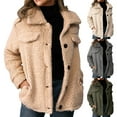 thumbnail image 1 of BiZtdJrK Womens Fuzzy Fleece Jackets Lapel Button Down Long Sleeve Casual Coats Comfy Fall Winter Outerwear with Pockets Beige S, 1 of 8