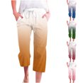 thumbnail image 1 of BiZtdJrK Womens Gradient Print Capri Pants Drawstring Elastic Waisted Casual Sweatpants Lightweight Comfy Beach Capris Pants with Pockets clearance items Orange XL, 1 of 6