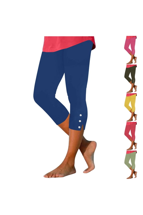 Womens Gym Leggings Side Split High Waist Yoga Capri Legging Stretch Solid Summer Capris Lightweight Running Cropped Pants Army Green XL