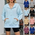 thumbnail image 1 of BiZtdJrK Womens Half Zip Hoodies Side Split Lapel Long Sleeve Hooded Sweatshirts Loose Workout Pullover Tops with Pocket Sky Blue XL, 1 of 9