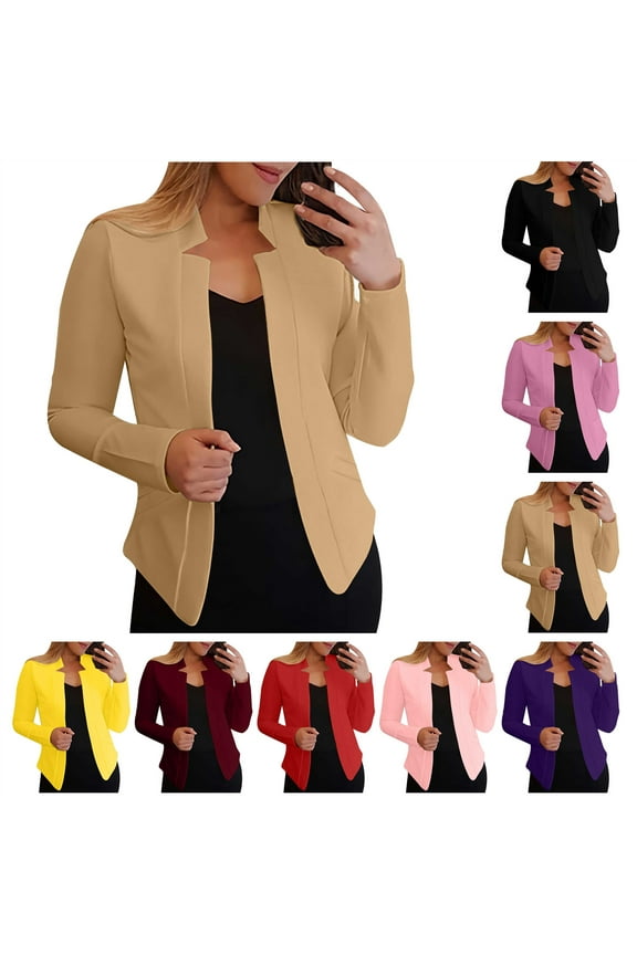 BiZtdJrK Womens Interview Clothing Solid Color Casual Cropped Blazer Open Front Long Sleeve Formal Suit Jackets with Pocket Yellow XXXXL Gifts for Dad