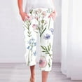 thumbnail image 1 of BiZtdJrK Womens Linen Capris Floral Print Casual Beach Pants Drawstring Elastic High Waisted Straight Leg Pants with Pockets on sale clearance Multicolor#4 XXL, 1 of 5