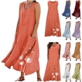 thumbnail image 1 of BiZtdJrK Womens Linen Sleeveless Sundress Cute Boho Print Flowy Maxi Dresses Summer Casual Loose Beach Tank Dress with Pockets, Watermelon Red, M, 1 of 6