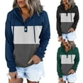 thumbnail image 1 of BiZtdJrK Womens Long Sleeve Pullover Sweatshirts Fashion Colorblock Hooded Sweat Shirts Casual Button Neck Drawstring Hoodies with Pockets Daily Sales of the Day Black S, 1 of 7