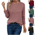 thumbnail image 1 of BiZtdJrK Womens Long Sleeve Tops Solid Casual Crew Neck Pullover Shirts Ribbed Knit Fall Sweaters Fashion Clothes, Black, S, 1 of 10