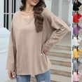 thumbnail image 1 of BiZtdJrK Womens Loose T Shirts Drop Shoulder V Neck Long Sleeve Cotton Tees Lightweight Casual Fall Tee Tops Black S, 1 of 9