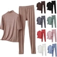 thumbnail image 1 of BiZtdJrK Womens Lounge Set Modal Plus Size Summer 2 Piece Outfits Mock Neck Short Sleeve Tops and Pants Matching Casual Sets Brown XXXXL, 1 of 6
