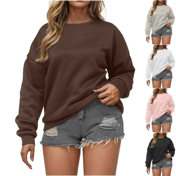 BiZtdJrK Womens Oversized Pullover Sweatshirt Plus Size Round Neck Plain Tops Casual Loose Solid Workout Sweatshirts Gray M