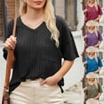 thumbnail image 1 of BiZtdJrK Womens Oversized Short Sleeve Shirts Loose V Neck Ribbed Knit Pullover Sweaters Solid Color Casual T-Shirt Loungewear, Wine, XXXXXL, 1 of 8