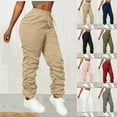 thumbnail image 1 of BiZtdJrK Womens Pleated Cuffed Cargo Pants Casual Drawstring Ealstic Waist Jogger Hiking Pants Solid Color Work Trousers with Pockets, Pink, XXL, 1 of 8