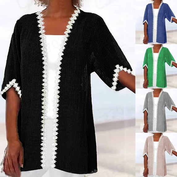 BiZtdJrK Womens Plus Size Cardigans Lace Half Sleeve Open Front Cardigan Lightweight Summer Beach Cover Ups Green XXXXXL