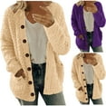 thumbnail image 1 of BiZtdJrK Womens Plus Size Casual Jackets Fuzzy Fleece Button Down Long Sleeve Sherpa Jacket Loose Fit Solid Winter Coats with Pockets Purple L, 1 of 4