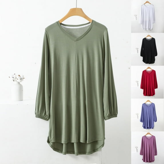 BiZtdJrK Womens Plus Size Lounge Tunic Tops Soft Modal T Shirt V Neck 3/4 Elastic Sleeve Casual T Shirts Side Split Loose Sleep Tees Birthday Gift Black XXXXXL