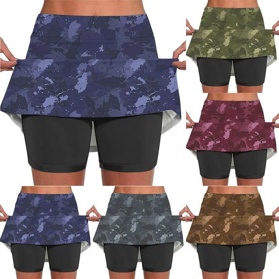 BiZtdJrK Tennis Sport Skort for Women Camo Print High Waist Athletic Skirt Gym Workout Skorts on sale or clearance Dark Gray XL