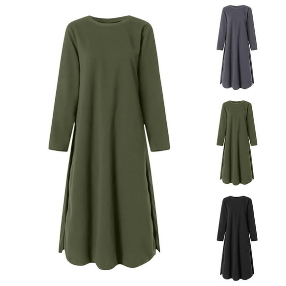 BiZtdJrK Womens Plus Size Sweatshirt Dresses Side Split Long Sleeve Crew Neck Casual Pullover Sweatshirts Pleated Loose Lounge Midi Dress Gray XXXXXL