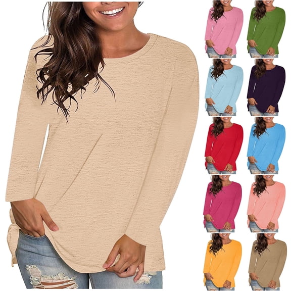 BiZtdJrK Womens Plus Size T Shirts Crew Neck Long Sleeve Solid Tunic Tops Buttery Soft Loose Fit Casual Fall Tee Shirt Purple XXL