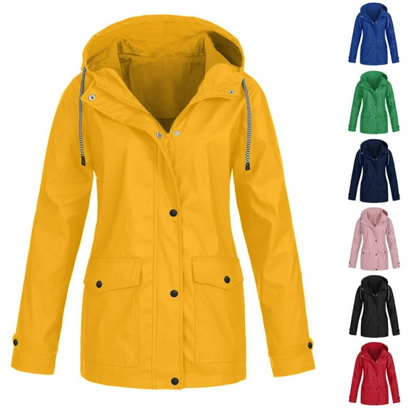 BiZtdJrK Womens Plus Size Waterproof Rain Jacket 2024 Outdoor Hooded Windbreaker Casual Loose Solid Trench Coat Hiking Raincoat with Pocket My Orders Placed by Me Blue 4XL
