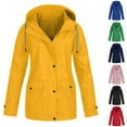 thumbnail image 1 of BiZtdJrK Womens Plus Size Waterproof Rain Jacket 2025 Outdoor Hooded Windbreaker Casual Loose Solid Trench Coat Hiking Raincoat with Pocket Today's Sales of the Day Blue XL, 1 of 5