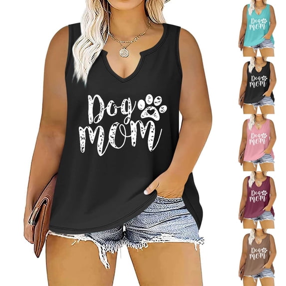 BiZtdJrK Womens Print Tank Tops Mother's Day Graphic Sleeveless Blouse Loose Fit V Neck Basic Tanks Wine M