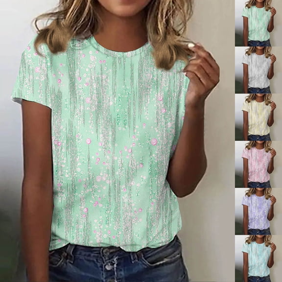 BiZtdJrK Womens Retro Floral Print Tshirt Short Sleeve Crew Neck Tops Summer Casual Going Out Tees Blue L