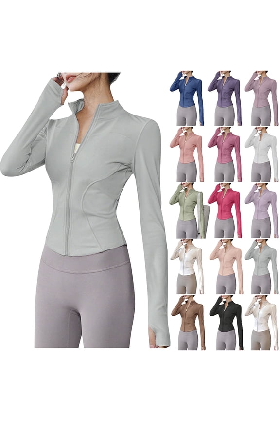 Womens Running Jackets Lightweight Stretch Gym Workout Jacket Zip Up Long Sleeve Cropped Tops with Thumb Holes Rose Gold XXXL