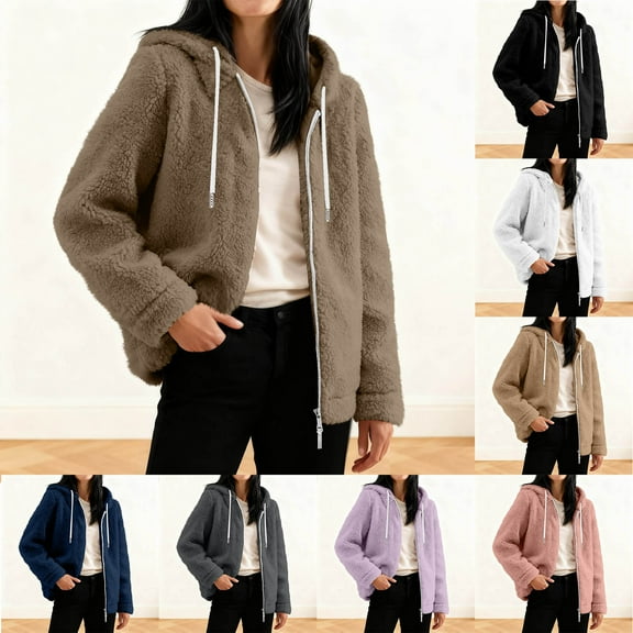 BiZtdJrK Womens Sherpa Fleece Sweatshirt Jackets Drawstring Zip Up Long Sleeve Hoodie Sweatshirts Comfy Casual Fall Winter Hooded Outerwear with Zipper Pockets Black M