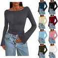 thumbnail image 1 of BiZtdJrK Womens Slim Fit Crop Tops Ruched Boat Neck Bell Long Sleeve Shirts Trendy Going Out Tee Shirt Solid Casual Fall Tees Dark Gray XL, 1 of 7
