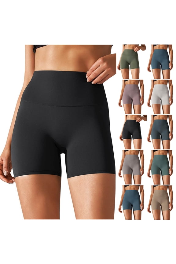 Womens Slim Yoga Shorts High Waist Compression Short Tights Comfy Lightweight Fitness Workout Shorts Black L