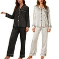 thumbnail image 1 of BiZtdJrK Womens Soft Pajamas Satin Silk Notched Lapel Long Sleeve Button Down Shirts and Pants Pjs Sets Fashion Loungwear 2 Piece Outfits with Chest Pocket White L, 1 of 10