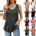 thumbnail image 1 of BiZtdJrK Womens Solid Basic Tanks Sleeveless Crew Neck Curved Hem Blouse Casual lightweight Tank Tops Brown L, 1 of 5
