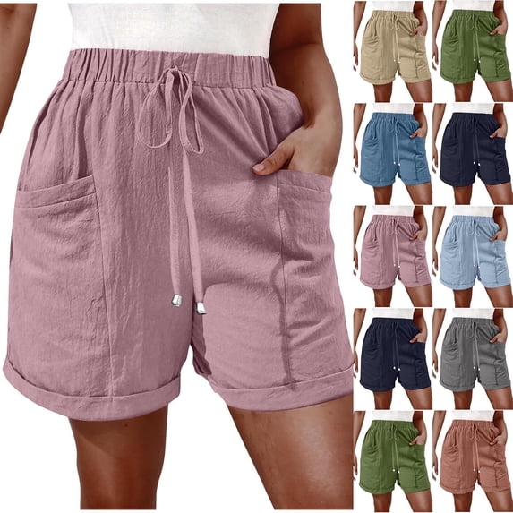 BiZtdJrK Linen Shorts for Women Drawstring Elastic High Waist Boxer Shorts Lightweight Breathable Summer Beach Short Pants with Pockets Green M