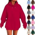 thumbnail image 1 of BiZtdJrK Womens Solid Color Sweatshirts Casual Long Sleeve Oversized Hoodies with Pocket Plus Size Lightweight Drawstring Pullover Tops Blue L, 1 of 9