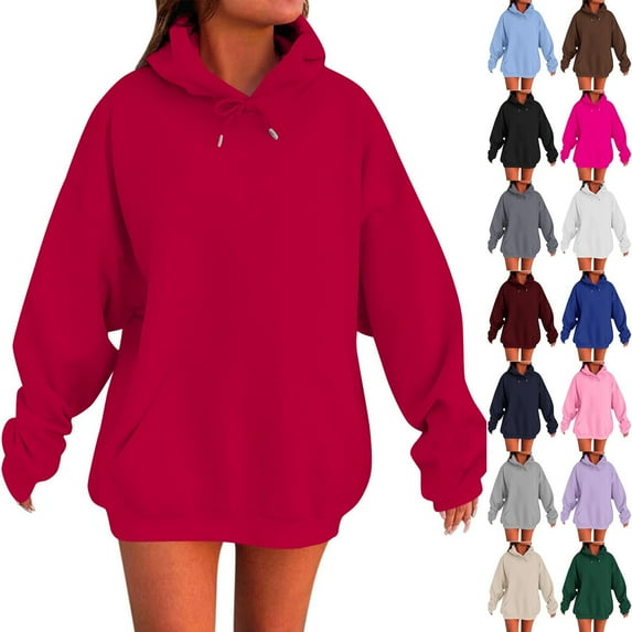 BiZtdJrK Womens Solid Color Sweatshirts Casual Long Sleeve Oversized Hoodies with Pocket Plus Size Lightweight Drawstring Pullover Tops Blue L