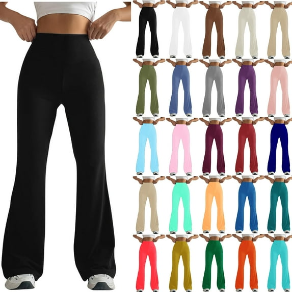 BiZtdJrK Womens Solid Color Tights High Waisted Flared Yoga Pants Milk Silk Soft Leggings Casual Bell Bottom Sweatpants Today Prime Sales Brown L