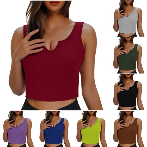 BiZtdJrK Womens Solid Crop Tank Tops V Neck Slim High Waist Sleeveless Shirts Casual Yoga Basic Tanks Black M