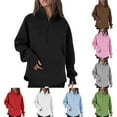 thumbnail image 1 of BiZtdJrK Womens Solid Half Zip Mock Neck Sports Sweatshirt Oversized Long Sleeve Pullover Tops with Thumb Holes Pink S, 1 of 10
