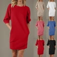 thumbnail image 1 of BiZtdJrK Womens Solid Sweatshirt Midi Dress Half Sleeve Crew Neck Casual Dresses Loose Fit Casual Sweatshirts with Pockets Blue L, 1 of 7