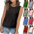 thumbnail image 1 of BiZtdJrK Womens Solid Tank Tops Loose Casual Round Neck Sleeveless Blouse Eyelet Embroidery Tanks Hot Pink S, 1 of 5