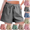 thumbnail image 1 of BiZtdJrK Womens Striped Bermuda Shorts Drawstring Elastic Waisted Wide Leg Shorts Baggy Comfy Casual Summer Beach Shorts on sale clearance Yellow S, 1 of 8