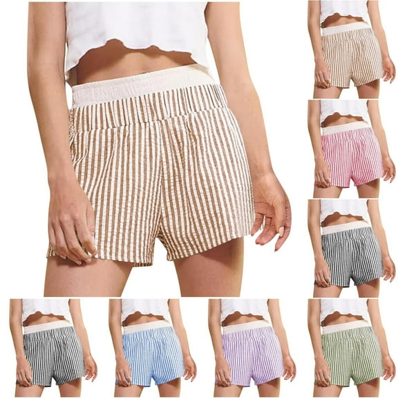 BiZtdJrK Womens Striped Boxer Shorts Comfy Breathable Pajama Shorts Elastic Waisted Baggy Casual Summer Shorts with Pockets Army Green XL