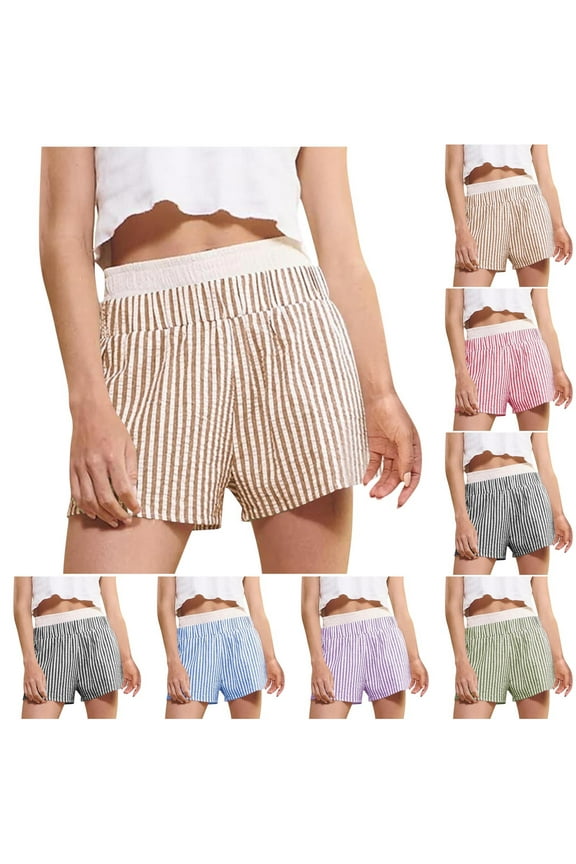 Womens Striped Boxer Shorts Comfy Breathable Pajama Shorts Elastic Waisted Baggy Casual Summer Shorts with Pockets Army Green XL