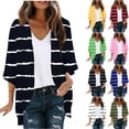 thumbnail image 1 of BiZtdJrK Womens Striped Print Cardigan 3/4 Length Sleeve Casual Summer Shrugs Soft Loungewear Open Front Cardigans Army Green XL, 1 of 6