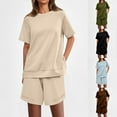 thumbnail image 1 of BiZtdJrK Womens Summer 2 Piece Outfits Short Sleeve Round Neck Tee Tops and Shorts Lounge Sets Casual Loose Shirts Matching Shorts Sweatsuits Today's Sales Green L, 1 of 1