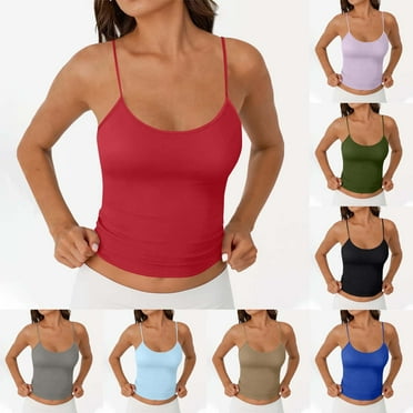 BiZtdJrK Womens Summer Cropped Tank Tops Adjustable Spaghetti Strap Sleeveless Casual Top Lightweight Y2k Camisole Sales Today Clearance Black M
