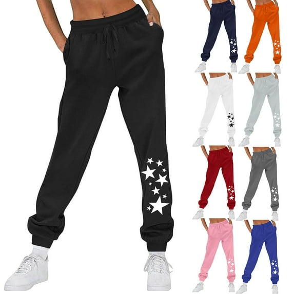 BiZtdJrK Womens Sweatpants Stars Print Elastic High Waist Yoga Workout Joggers Drawstring Fashion Street Sweat Pant with Pockets Blue M